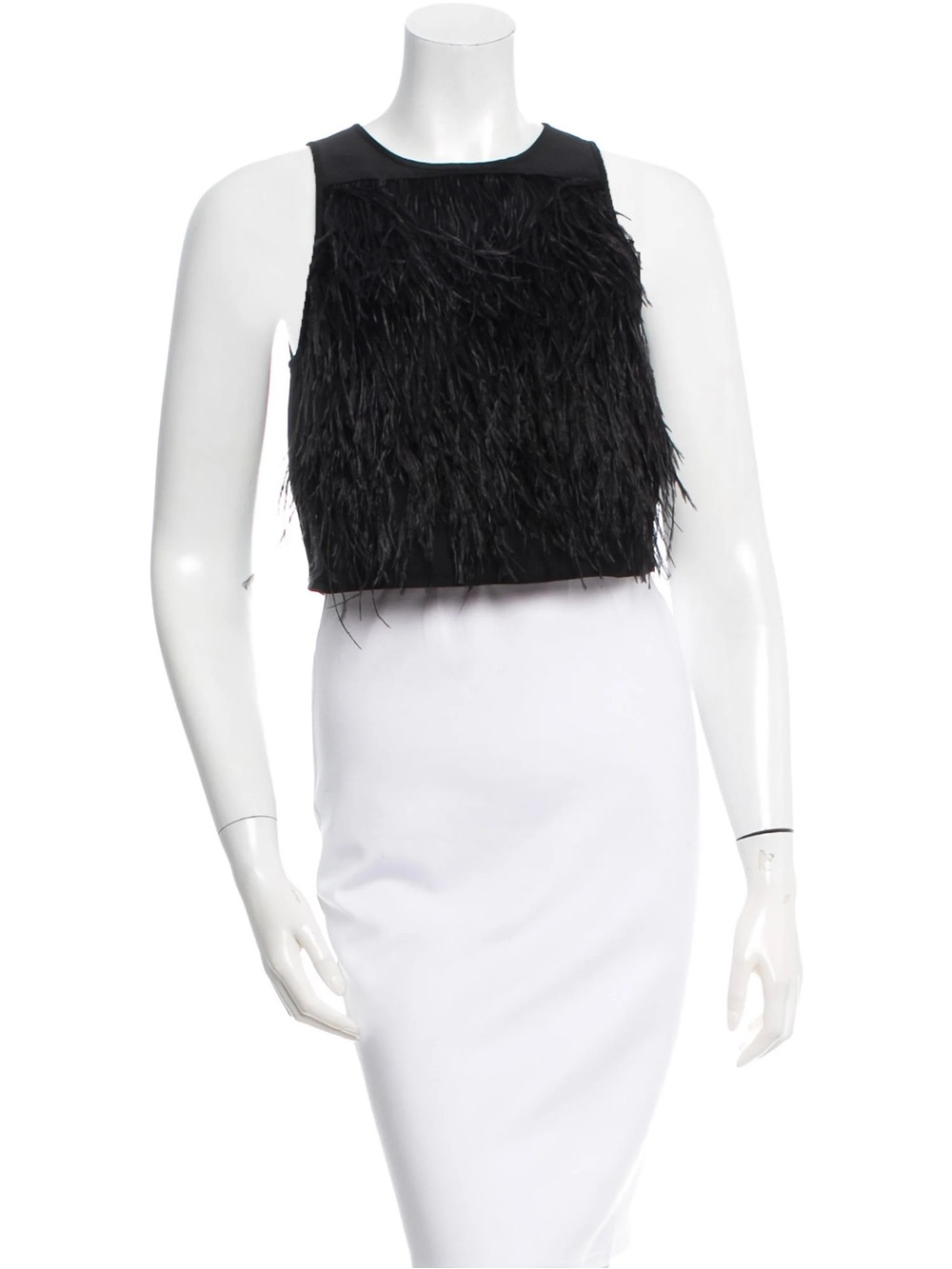 Tibi Ostrich Feather Crop Top Black Size 2 Statement Party Top